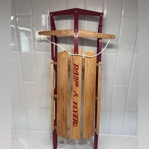 Radio Flyer Classic Wooden Sled Red Steel Miniature Model Doll Play Or Decor 16”